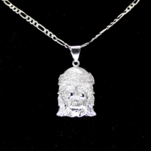 Jesus Piece iced Cz Pendant Silver Plated 20&quot; Figaro Chain Men&#39;s Necklace HipHop - £9.02 GBP