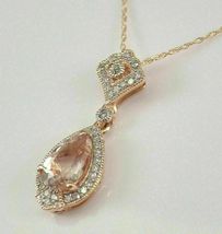 3Ct Pear Cut Morganite &amp; Simulated Diamond Fancy Pendant  925 Silver Gold Plated - £90.83 GBP