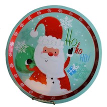 Santa Claus Metal Serving Tray Ho Ho Christmas Holiday Round 12&quot; Turquoise - £6.33 GBP