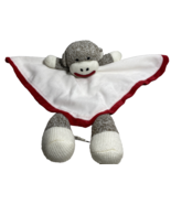 Sock Monkey Lovey Security Blanket Plush Toy Rattle Baby Starter Red White Satin