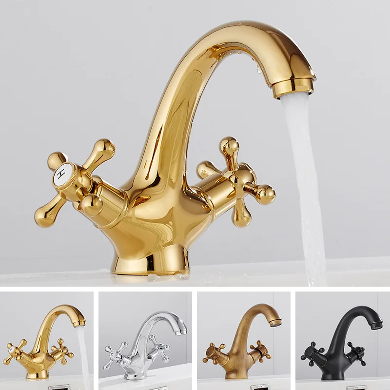 House Home Golden Double Handle Control Bathroom Faucets Antique Faucet Solid Br - £24.90 GBP