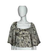 Animal Print Top Women’s Small Tie Back Lush Shirt Ballon 3/4 Sleeve - $226.76 MXN