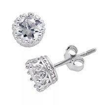 2CT Simulated Diamond Solitaire Crown Stud Earrings 14K White Gold Plate... - $37.39