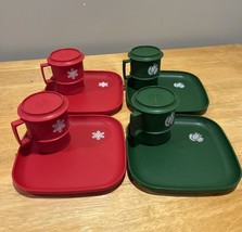 Tupperware Red Green Christmas Mugs Dessert Plates Coasters 4 1312 - $743.14 MXN