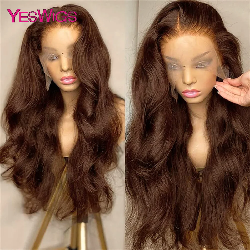 13x4 Chocolate Brown Colored Lace Front Human Hair Wigs For Women Glueless Bo - £55.11 GBP+
