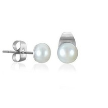 Freshwater White Pearl Ball Sterling Silver Post Setting Unisex Stud Earrings - £6.82 GBP+