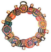 Vintage Guatemala Handmade Multicolor Fabric Worry Dolls Wreath EUC - £22.41 GBP