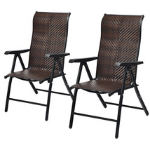 2PC Patio Rattan Folding Chair Recliner Back Adjustable Portable Camping Armrest - £181.53 GBP