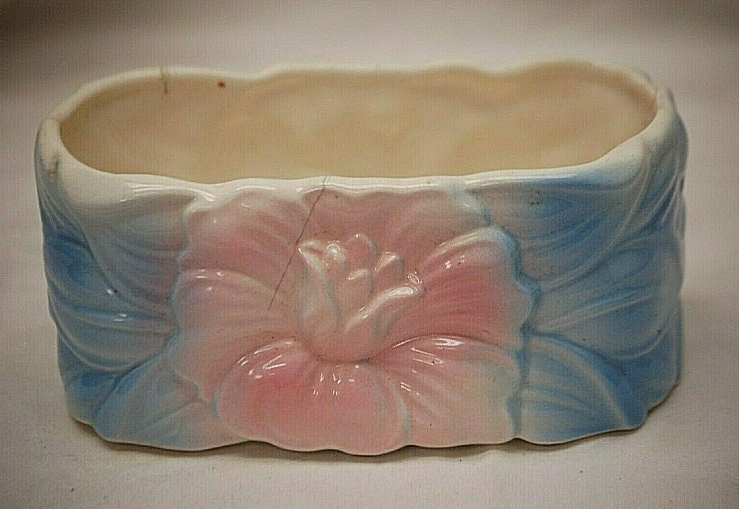 Royal Copley Art Pottery Planter Hibiscus Flower Pink Blue Vintage 40's MCM USA Item image 3