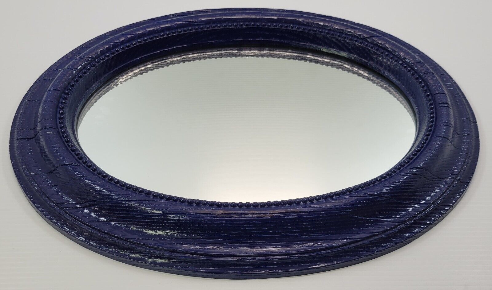 *X) Vintage Homco 1977 Modern Custom Restoration Oval Blue Ornate Mirror - $49.49