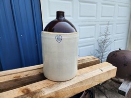 Vintage Burley Winter Brown &amp; Cream Colored Stoneware Jug Blue Heart No.... - $129.99