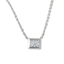 0.40CT Princess Cut Moissanite Women&#39;s Bezel Set Necklace 925 Sterling Silver - £79.71 GBP