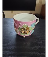 Vtg Antique Pink Porcelain Cup Mug Raised Floral Relief Gold Gilt Number... - $477.91 MXN