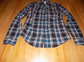 Size Small Aeropostale Navy Blue Plaid Button Down Long Sleeve Shirt Top... - £12.78 GBP