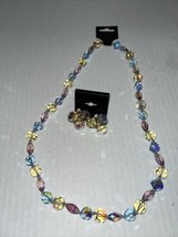 VOGUE Vintage Mid-Century Necklace Earring Set Faceted Cut Crystal Glass Signed - $69.30