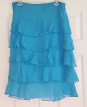 Vintage Junction West JW Blue Turquoise Tiered Ruffle Silk Skirt Size 12... - £14.01 GBP