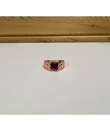Ruby Simulated Colored Gem Ring Rose Gold Colored Band Size 9 Square - $28.55 CAD