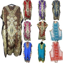 Women Kaftan Long Dress Hippy Boho Maxi Assorted Tunic Dress Plus Size Set Of 10 - £86.65 GBP