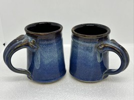 Set Of 2 Studio Art Pottery Coffee 12oz Mugs Stoneware Blue &amp; Brown Glaz... - $27.69