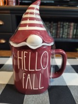 Rae Dunn &quot;HELLO FALL&quot;  Maroon Mug with Gnome Topper Fall Autumn 2021 NEW - £23.97 GBP