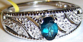 Rare Blue Indicolite Oval & Diamond Ring, Platinum / Silver, Size 8,  0.47(Tcw) - $40.50