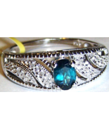 RARE BLUE INDICOLITE OVAL &amp; DIAMOND RING, PLATINUM / SILVER, SIZE 8,  0.... - £31.85 GBP