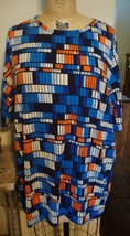 LULAROE Blue &amp; Orange Geometric Print IRMA high low Top Shirt CUTE S  - $29.64