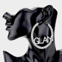 Silver Bling Rhinestone GLAM Fashion Stylish Trendy Round Crystal Hoop E... - £17.83 GBP