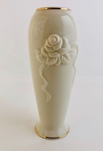 Lenox Rose Blossom Bud Vase Cream China 24kt Gold Trimmed Embossed Floral - £14.79 GBP
