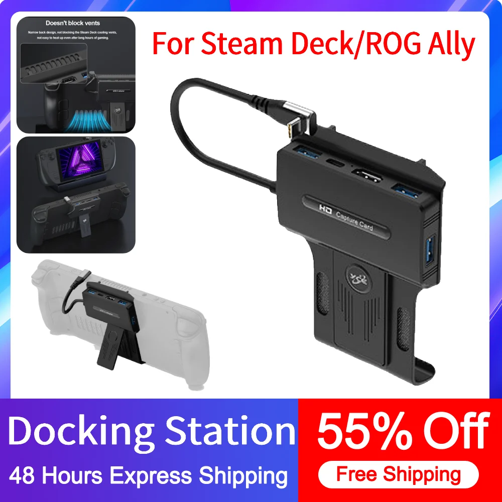 For Steam Deck Docking Station 100W 5 in 1 Dock Holder Hub USB HD 2.0 4K@60Hz - £20.82 GBP+