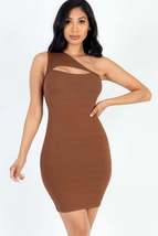 Downtown Brown Ribbed One Shoulder Cutout Front Mini Bodycon Dress - £9.43 GBP