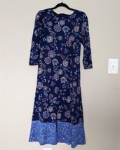 Talbots Dress Size 6 Blue Floral Print With Contrasting Print Hem Modest... - $36.14