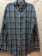 Chaps blue plaid men&#39;s L large button front shirt long sleeves pocket co... - £9.75 GBP
