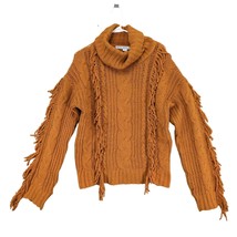 Hyfve Women&#39;s L Gold Chunky Cable Knit Turtleneck Fringe Sweater Western... - $22.00