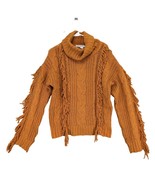 Hyfve Women&#39;s L Gold Chunky Cable Knit Turtleneck Fringe Sweater Western... - $29.88 CAD
