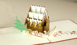 3D Pop-Up Christmas Card Gingerbread House Festive Greetings and Holiday - $6.80