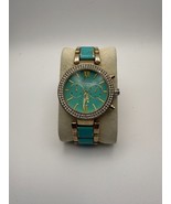 Geneva Authentic Watch 39mm Gold Aqua Dial Rhinestone Bezel 7&quot; Women&#39;s Band - $24.55 CAD