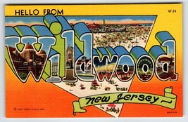Hello Greeting From Wildwood New Jersey Linen Large Letter Postcard Beach Unused - £9.84 GBP