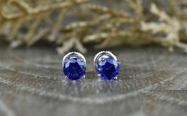 2Ct Round Solitaire Lab-Created Sapphire Stud Earrings 14K White Gold Plated - £59.98 GBP