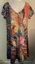 Noracora Womans Maxi Dress Multicolored Peacock Psychedelic Short Sleeves Sz XXL - £15.50 GBP