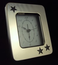 Desk Alarm Clock ~ Analog Alpha Dial In Stainless Steel Frame w/Stars ~ ... - $14.65