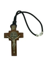 Catholic Religious St Benedict Wooden Crucifix Cross Car Mirror  Cruz St... - £10.90 GBP
