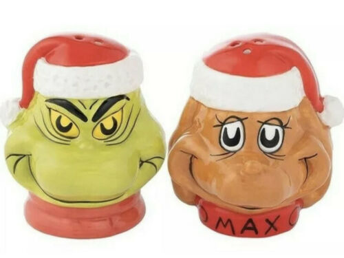 Primary image for Dr. Seuss The GRINCH and Max Ceramic Salt & Pepper Shaker Christmas Set NEW 3”