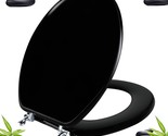 Black Round Toilet Seat, Natural Wood Toilet Seat With Zinc Alloy, Black). - $54.96