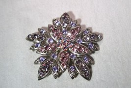 Pink Purple Crystal Rhinestone Flower Brooch Pin K1468 - £27.23 GBP