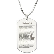 Psalm 23 Spanish Salmo 23 Engraved Dog Tag Bible Necklace  Stainless Steel or 1 - £37.62 GBP+