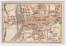 1905 Antique City Map Of Sens / Burgundy / Bourgogne / France - £16.79 GBP