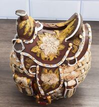 Rustic Western Brown Cowboy Horse Saddle Floral Wicker Design Coin Piggy... - $27.99