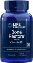 BONE RESTORE with VITAMIN K2   CALCIUM BONE FORMULA 120 Capsule LIFE EXT... - $19.89