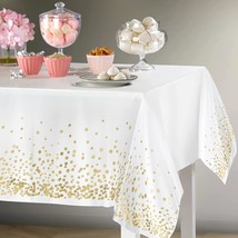 4 Pack Plastic Table Cloth Disposable, 54X108 White And Gold Table Cloths For Pa - £13.53 GBP